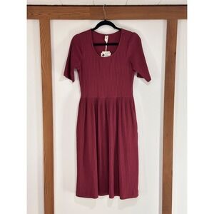 Kate Quinn Women's Half Sleeve Scoop Neck Gathered Dress Wild Ginger Ribbed NWT